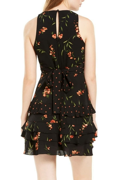 Teeze Me Juniors Mixed-Print Ruffled D BlackOrange - Picture 3 of 3